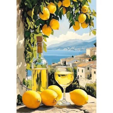 Imagem de TOSTOG Kits de arte de diamante Limoncello italiano para adultos, pinturas de diamante de limão para adultos, kits de arte de diamante de broca completa de desenho animado, kit de pinturas de diamante