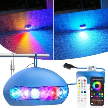 Imagem de KIALUSH Luzes de piscina acima do solo de 18 W com aplicativo e controle remoto, luz de piscina LED inteligente RGB de 12 V com cabo de 33 pés, luz de piscina subaquática IP68 para piscinas