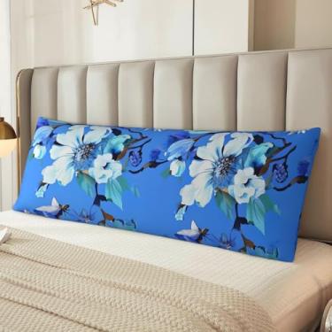 Imagem de Capa de travesseiro azul floral microfibra longa fronhas presentes para mulheres homens ultra macio e confortável fronha corporal com zíper oculto para decoração de casa 51 x 137 centímetros