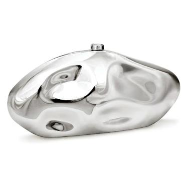 Imagem de NUSTTAL Bolsa clutch de acrílico para mulheres com concha irregular para festa de casamento (prata brilhante)