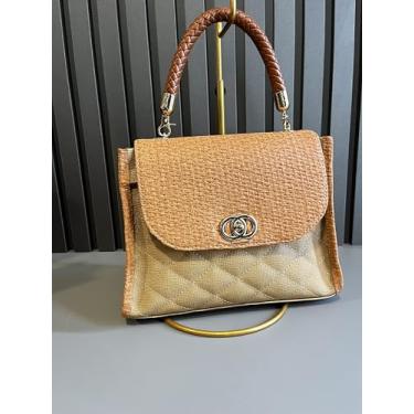 Imagem de Bolsa Feminina Elegante com Alça Trançada, Detalhe Matelassê, Fecho Dourado, Caramelo Em sintético