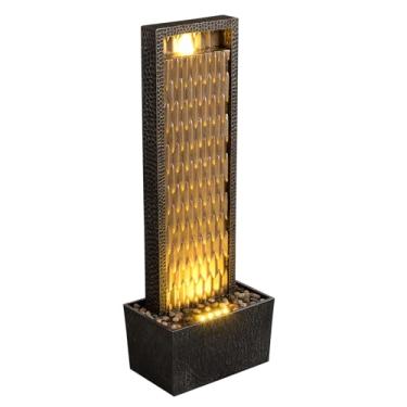 Imagem de Kalona Fonte de água moderna ao ar livre com luzes LED, fonte de jardim de 91 cm de altura para quintal, recurso de cascata de resina, decoração de água de jardim grande