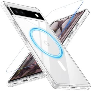 Imagem de Cum2giff Capa magnética para Google Pixel 6a com protetor de tela, [compatível com MagSafe], proteção contra quedas de grau militar, fina, transparente, fosca, à prova de choque, transparente