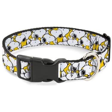 Imagem de Coleira para animais de estimação Peanuts Worldwide LLC, fivela de plástico para coleira de cachorro, Pose Snoopy de amendoim, amarelo empilhado, 40,6 a 58,8 cm de largura