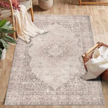 Imagem de ESSMOKO Tapete para sala de estar, estilo nórdico, retrô, étnico, quarto, tapete de lã artificial, lavável na máquina, fácil de cuidar, 180 x 275 cm, rosa retrô