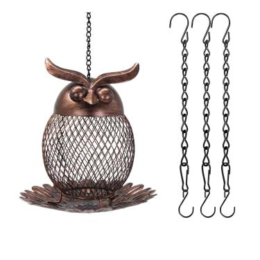 Imagem de Alimentador de pássaros para pendurar ao ar livre, comedouros de pássaros selvagens de metal de coruja com 3 correntes para pendurar, para decoração externa de jardim e quintal