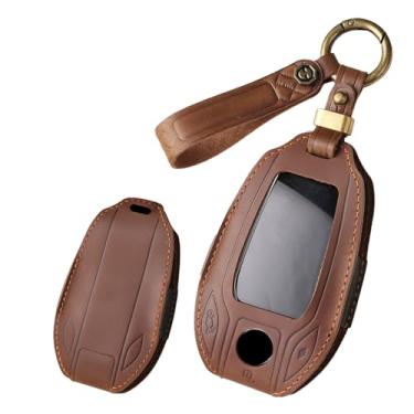 Imagem de HIBEYO Capa de chaveiro de couro compatível com BMW Série 5 6 7 G01 G11 G12 G30 G31 X3 X4 X5 730li 740li 750li Display LCD Acessórios para carro controle remoto inteligente com protetor de chaveiro