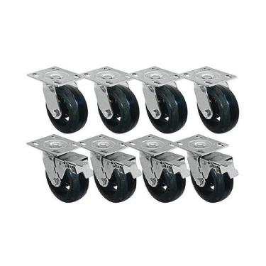 Imagem de Kit 8 un roda rodízio giratório freio trava borracha 5 poleg - AJAX