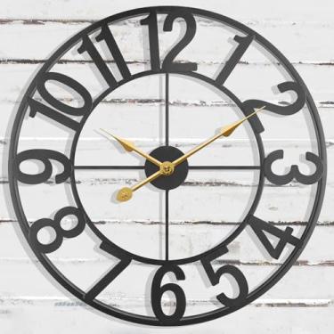 Imagem de AOJIATI Relógio ao ar livre, relógio de parede grande de 50 cm operado por bateria, relógio decorativo moderno de metal preto para pátio, área de piscina, cozinha, jardim, deck, fazenda, sala de estar