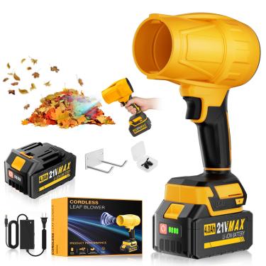 Imagem de Soprador de folhas elétrico portátil sem fio – soprador de jato turbo portátil de 30.0000RPM com baterias e carregador de 4,0 Ah, espanador de ar leve de velocidade variável para limpeza de neve
