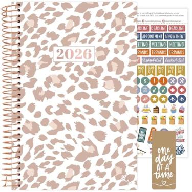 Imagem de bloom daily planners Agenda 2026 (janeiro a dezembro) Organizador de ano calendário - 14 cm x 21 cm - Agenda semanal e mensal com adesivos e marcador de página - Leopardo caramelo