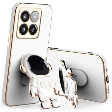 Imagem de Anlalish Capa fofa de silicone compatível com Xiaomi 14T Pro com suporte de astronauta, capa para celular Xiaomi 14T Pro Funda Slim Plating Proteção da câmera à prova de choque (branca)