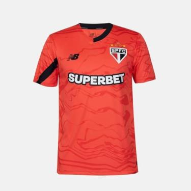 Imagem de Camisa Manga Curta Goleiro Masculina NB SPFC 2024 C/P, Vermelho Neon/Preto, M
