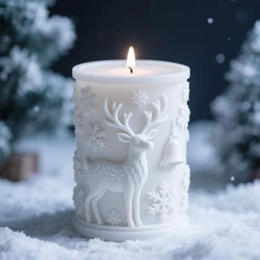Imagem de Vela cilíndrica de Papai Noel de veado de Natal e molde de resina - moldes de silicone de fundição de resina para decoração de casa e fabricação de velas, molde espiral ondulado