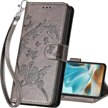 Imagem de Capa carteira para Motorola Moto Edge 2025, capa flip com suporte para mulheres e homens, capa de telefone de couro PU adequada para Moto Edge 60 Fusion/Edge 60 [flor cinza]