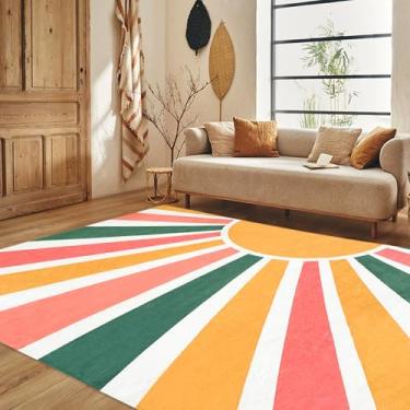 Imagem de USTIDE Tapete grande para área de sol arco-íris 16,5 x 25 m, lavável à máquina, tapete infantil antiderrapante para sala de aula, sala de jogos, com luz solar, tapete abstrato para sala de estar