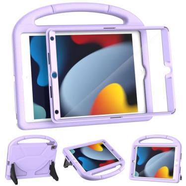 Imagem de YIHE Capa infantil para iPad 9ª/8ª/7ª geração, iPad Pro 10.5 e Air 3, capa protetora à prova de choque com suporte de alça e protetor de tela para iPads de 10,2/10,5 polegadas, roxo claro