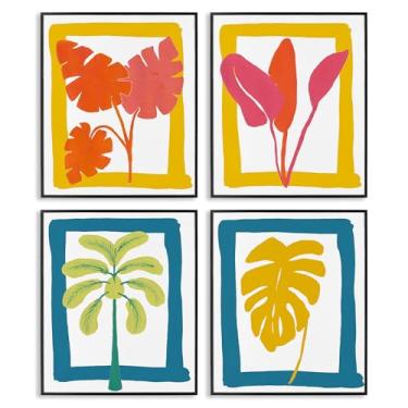 Imagem de Stupell Industries Conjunto de arte giclée emoldurado em preto com folhas de oásis quentes 4 peças por Bronwyn Baker, 35,5 x 28,5 cm