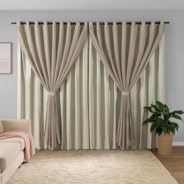 Imagem de Cortina Sala Quarto Blecaute 2,80m Larg. x 2,50m Alt. Linho Trabalhado, Forro em PVC Blackout 100%, c/Abraçadeiras - Inovi - Palha/Palha