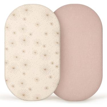 Imagem de lulumoon Lençóis de berço de musselina para bebês: Lençóis de berço de cabeceira de algodão ajustados para Chicco Lullago Anywhere & Baby Bjorn Berço (margarida areia)