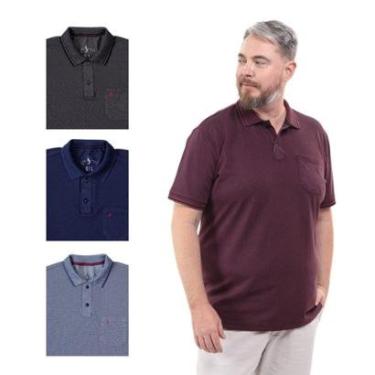 Imagem de Kit 4 Camisa Polo Masculina Plus Size Pique com Bolso Casual-Masculino
