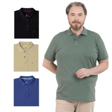 Imagem de Kit 4 Camisa Polo Masculina Plus Size Pique com Bolso Casual