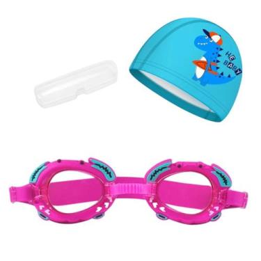 Imagem de Kit touca e óculos de natação infantil piscina com desenhos divertidos