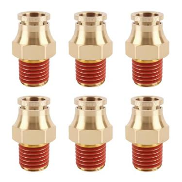 Imagem de Encaixe de freio a ar de latão de pressão rápida DOT de 6 peças, acessórios de linha DOT reta de latão Kalolary 3/20.3 cm OD × 1/10.2 cm NPT Rosca Conexões de linha de freio a ar, kit de suspensão de