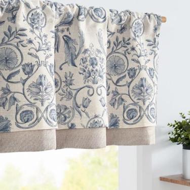 Imagem de Cortina Valance jinchan de linho de camada dupla 40x130cm azul sobre b