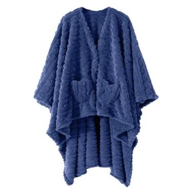 Imagem de Cobertor vestível Mowkim Sherpa Fleece Dusty Blue para adultos
