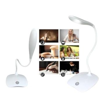 Imagem de Luminária Abajur de Mesa LED, Flexível, Recarregável, Base Touch, Ideal para Estudo Trabalho Escritório Cabeceira, Branca