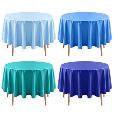 Imagem de Just Shimmer 4 toalhas de mesa redondas da série azul, 213 cm, de cor sólida, à prova d'água e à prova de derramamento, toalha de mesa de plástico descartável durável para jantar, buffet, piquenique