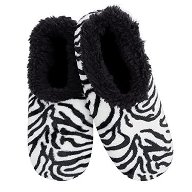 Imagem de Snoozies Meias femininas forradas com sherpa – Pantufas felpudas, fofas e aconchegantes para mulheres com sola antiderrapante, Zebra, Large