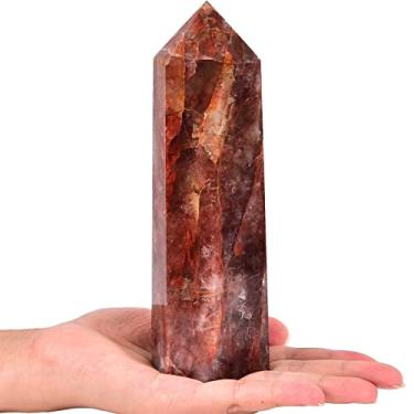 Imagem de AMOYSTONE Grandes torres de obelisco de cristal de cura varinha mágica de quartzo hematóide decoração de casa cura Reiki 0,5-0,8 kg
