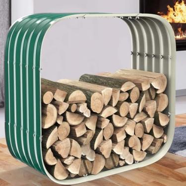 Imagem de Rack de lenha de 68,5 cm para ambientes internos e externos com cobertura de teto, suporte de tronco de lareira resistente, galpão de madeira de metal de aço galvanizado para varanda, deck