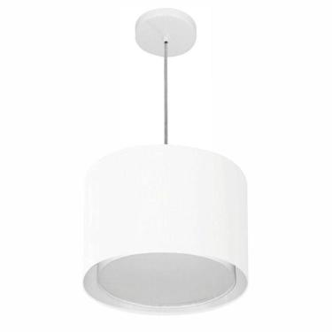 Imagem de Lustre Pendente Cilíndrico Duplo Vivare Md-4285 Cúpula Em Tecido 35x30cm - Bivolt Branco 127/220v