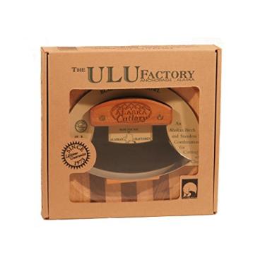 Imagem de Faca Alaska Ulu conjunto de facas curvas com alça de madeira mais tábua de corte com tigela fácil de usar ferramenta de balanço para saladas picadas e vegetais - use como uma mezzaluna-feita no Alasca, EUA