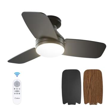 Imagem de Amico Ventiladores de teto com luzes, ventilador de teto de perfil baixo de 76.2 cm com luz e controle remoto, montagem embutida, reversível, 3CCT, regulável, sem ruído, ventilador de teto preto para