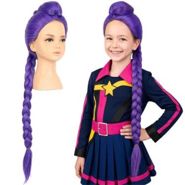 Imagem de Peruca de cosplay Morvally Purple, rabo de cavalo longo trançado, 85cm