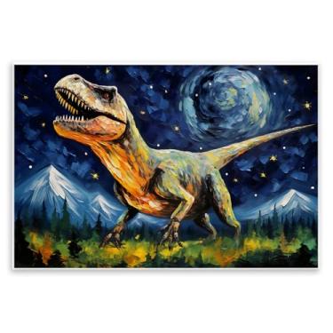 Imagem de Stupell Industries Arte de placa de parede de dinossauro no campo com montanhas, design por Creative Studio, 25 x 38 cm