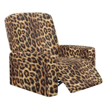 Imagem de Tutolipy Capa reclinável elástica com estampa de leopardo, 4 peças, respirável, macia, antiderrapante, lavável, protetor de móveis reclinável com bolsos, capa para cadeira Lazyboy