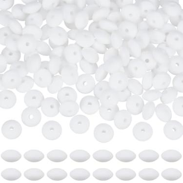 Imagem de SOFPLATE 180 peças de contas brancas de abaco de silicone contas de lentilha a granel 12 mm de borracha macia focal Rondelle redondo plano em forma de lentilhas mini espaçadores soltos para fazer