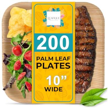 Imagem de Prato quadrado de folha de palmeira 100% natural de 25,4 cm (pacote com 200), utensílios de jantar compostáveis e biodegradáveis para bufê, aniversários, Halloween, churrascos, Ação de Graças