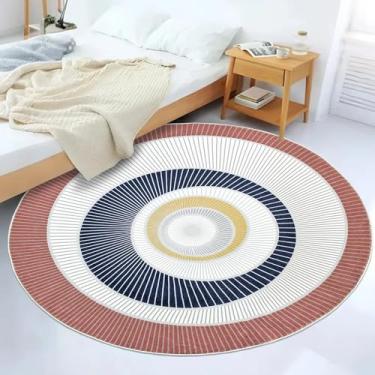 Imagem de Lacomfy Tapete redondo moderno - Tapete abstrato circular de 1,2 m para quarto, sala de estar, quarto de crianças, casa de fazenda, dormitório, sala de jantar, macio, contemporâneo, antiderrapante
