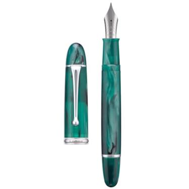 Imagem de Asvine Caneta-tinteiro V800 – Sistema de enchimento a vácuo com grande capacidade de tinta – Ponta média lisa número 8 com caixa de presente e chave inglesa - acrílico verde