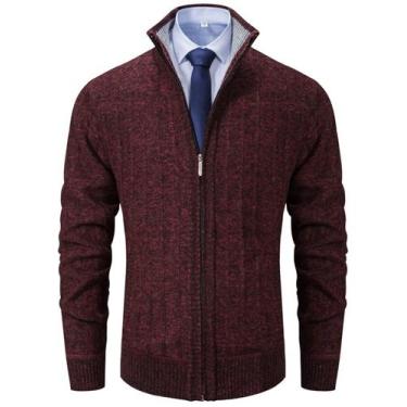 Imagem de Suéter de cardigã masculino XinYangni, casual, slim fit, vinho tinto X