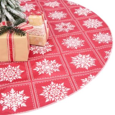 Imagem de CREATCABIN Saia curta de árvore de Natal de 76 cm de pelúcia vermelha para árvore de Natal enfeite pequeno redondo tapete de Natal capa para casa, Natal, festa, inverno, decoração interna e externa