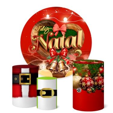 Imagem de Trio Capas Cilindro + Painel Festa Redondo 1,50m Natal (K1NAT102)
