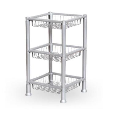 Imagem de Fruteira plástica cesto organizador multiuso 3 andares cinza