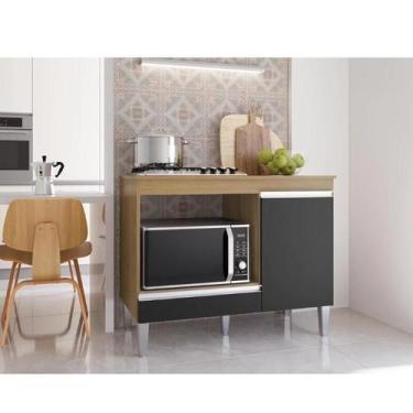 Imagem de Balcão Para Cooktop Carla 4 ou 5 Bocas 1 Porta Amendôa/Preto - Ajl Mov